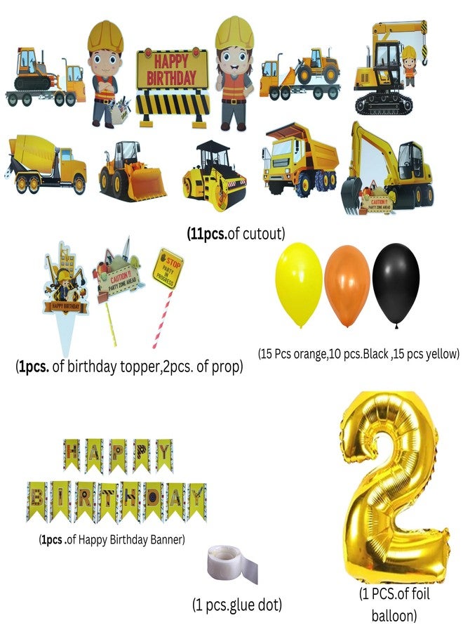 FI - FLICK IN 57 pcs Construction Theme Happy Birthday Decoration for Kids JCB Decorations Item for 2nd Birthday Party with Vehicle Truck Cutout , Banner Balloons (Pack of 57 , Multicolor) - Image 2